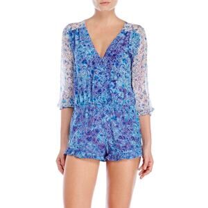 Gypsy 05 Blue Purple Floral Silk Romper Jumpsuit Ruffle M Medium RARE $210